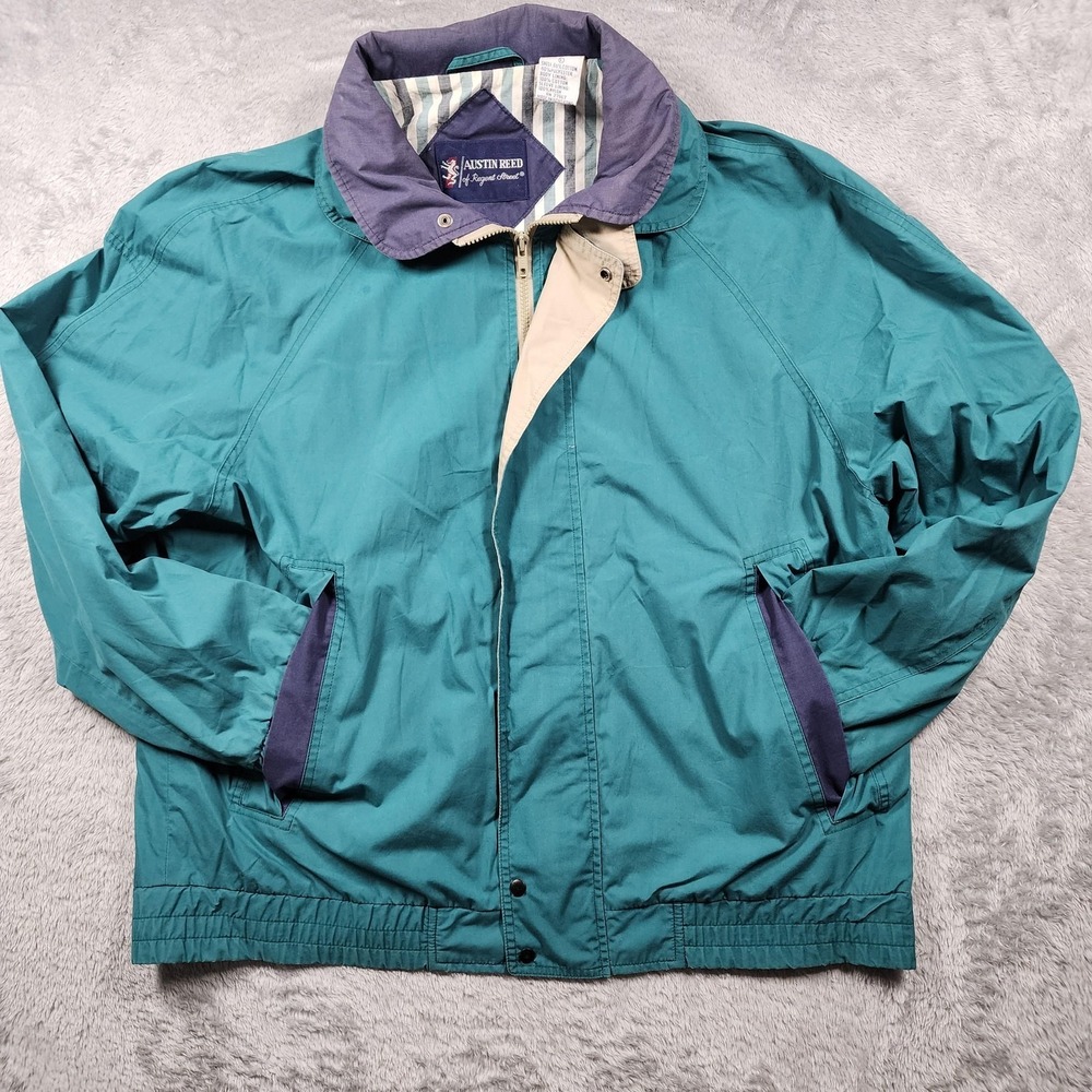 VINTAGE 90s Yachting Jacket Mens Large Green Austin Reed Hooded Windbreaker Boat